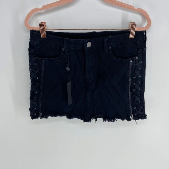 Blank NYC Mystique Womens Black Denim New Lace Up side Mini skirt 29 - Picture 2 of 7